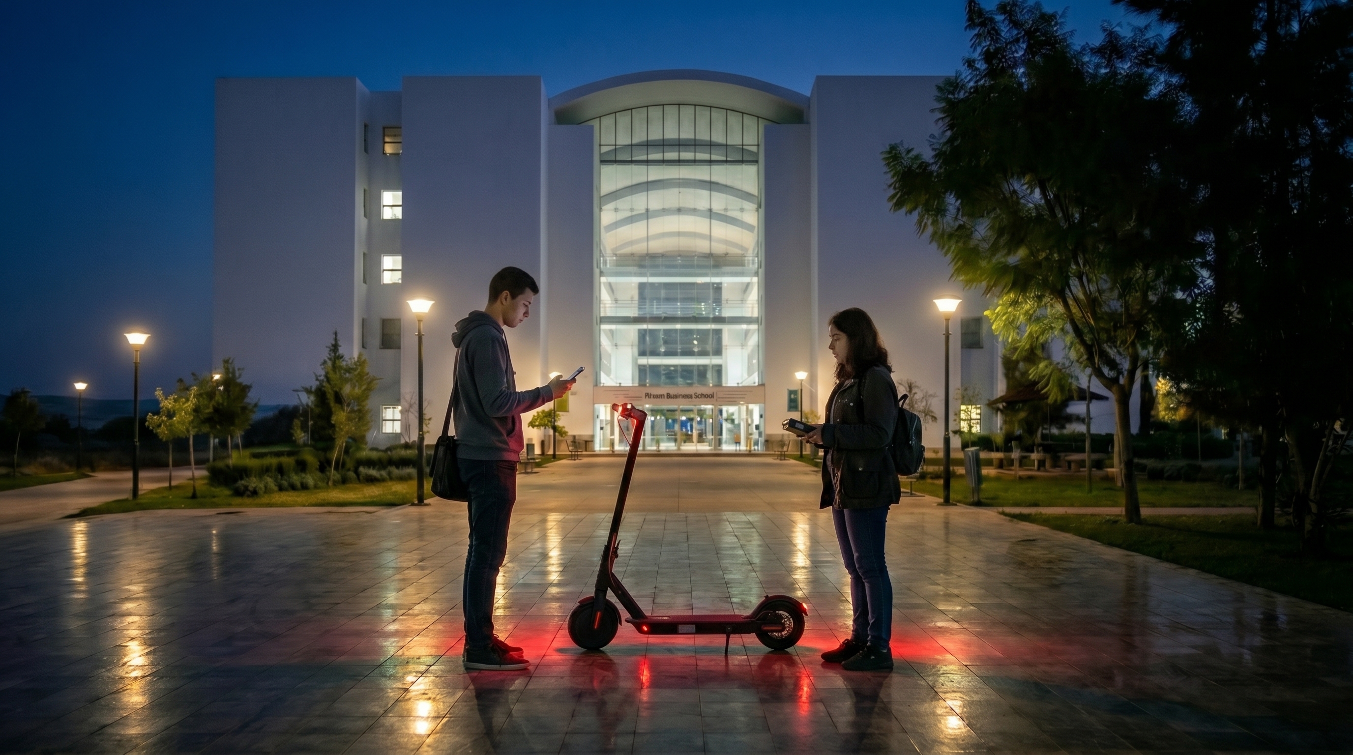 Elyra scooter in an arched hall with low fog.